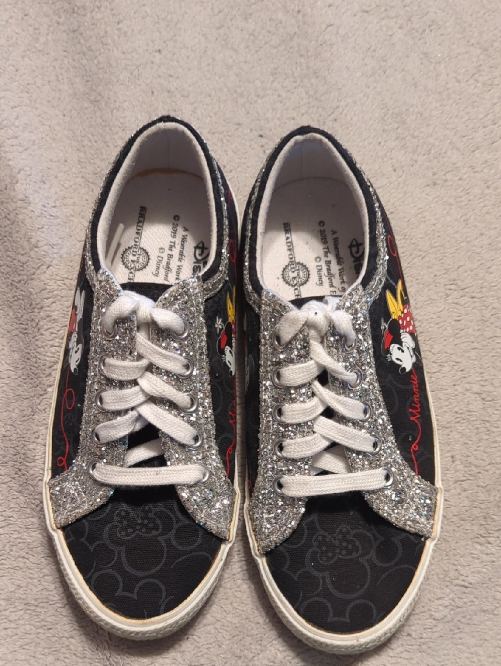 DISNEY  Bradford Exchange Black and Silver Disney Slip-On Shoes
